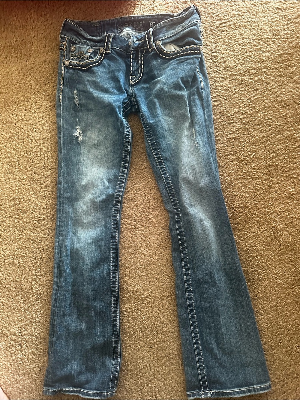 Miss Me Distressed Mid Blue Bootcut Jeans